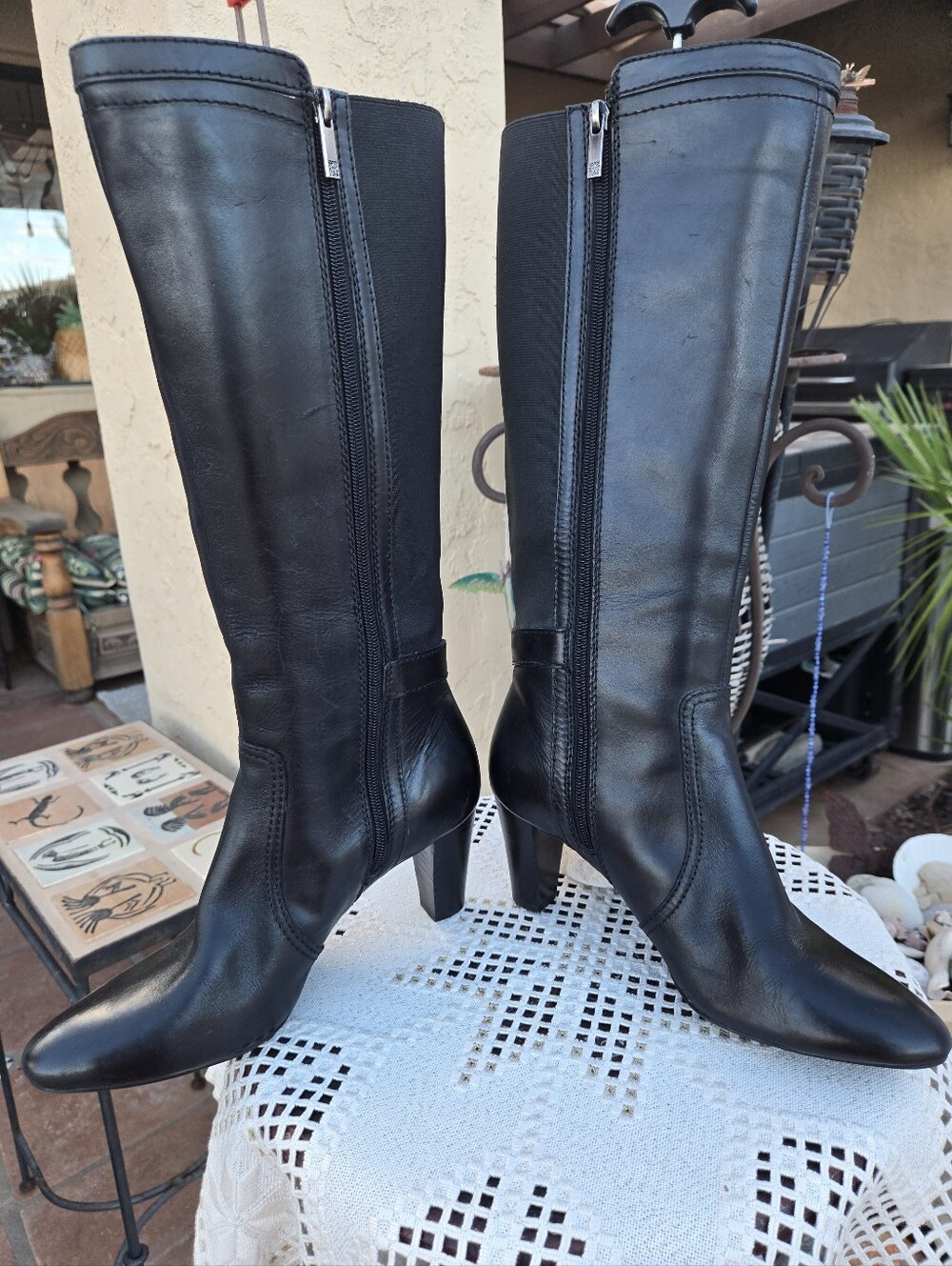 Anne Klein Black Knee-High Buckle Heeled Boots - Picture 10 of 14